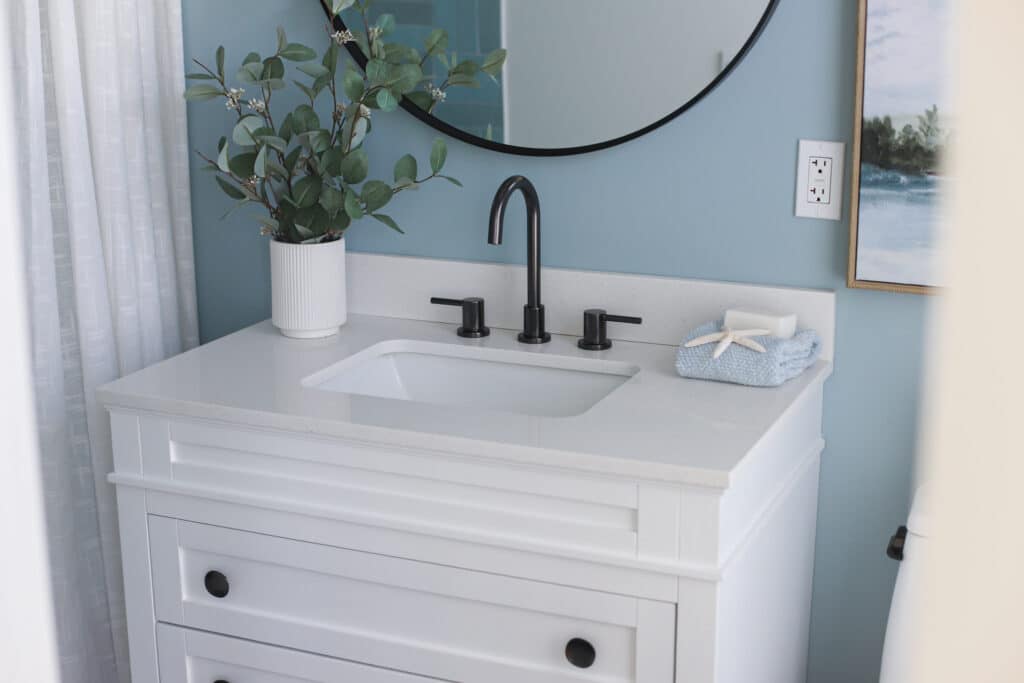 quartz countertop in bathroom one sink